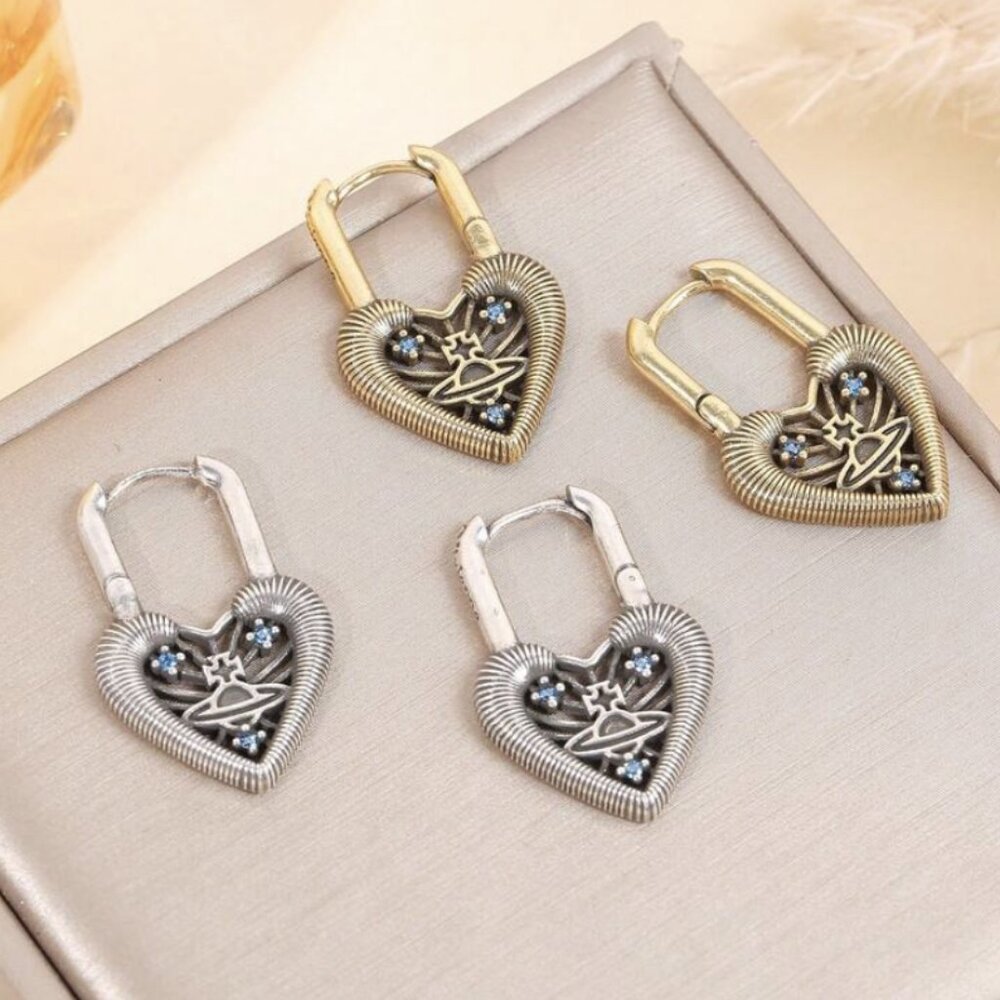 Vivienne Westwood Silver Heart Earrings with Blue Crystal Accents